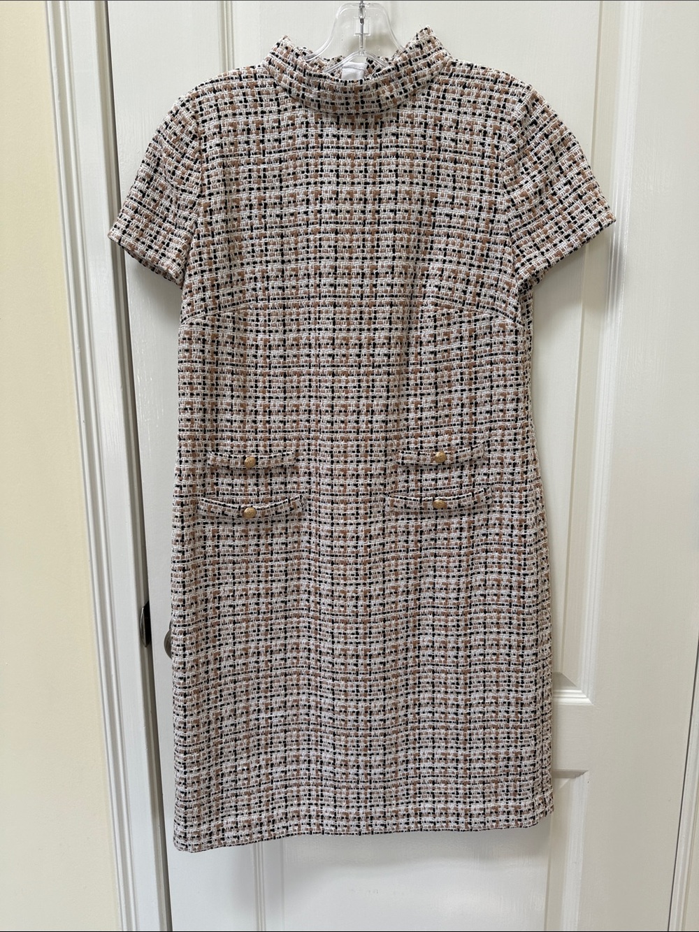 Talbots Cream and Black Tweed Short Sleeve Sheath Dress